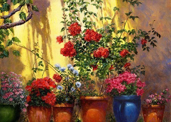 Pots of flowers painting by David Crane
